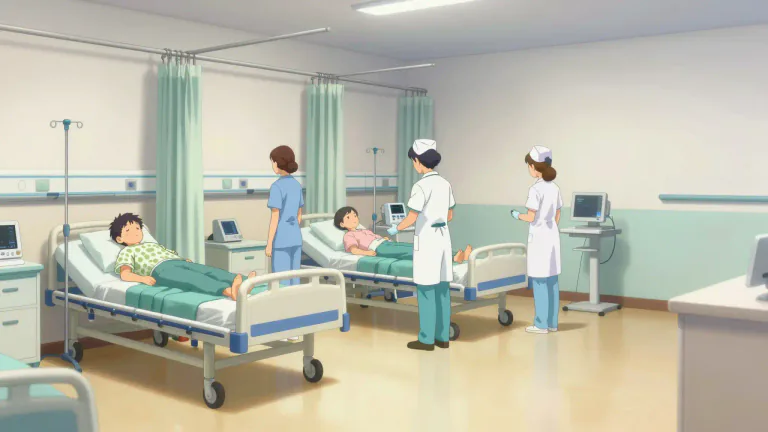 Visual representation of "ward" - A part of a building, usually in a hospital, where people receive specific types of care