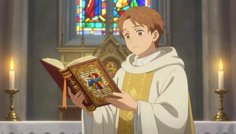 Visual representation of "missal" - A book containing the texts used in the Catholic Mass throughout the year
