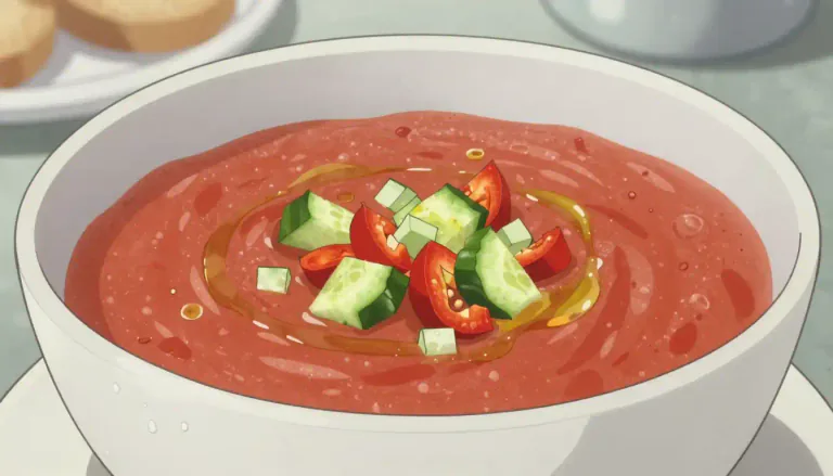 Visual representation of "gazpacho" - A cold Spanish soup made primarily of raw vegetables, especially tomatoes and peppers, typically served as a refreshing dish in the summer.