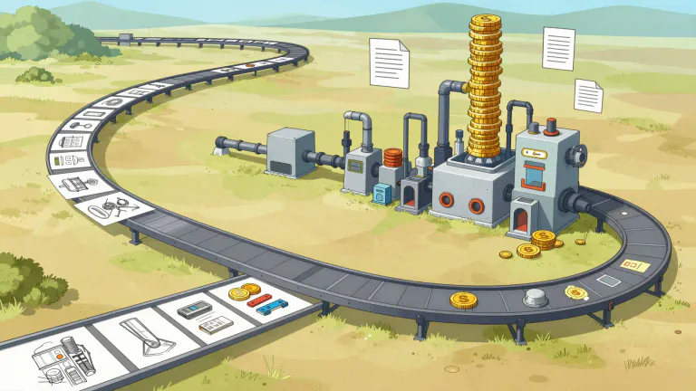 Visual representation of "downstream" - Relating to the part of a process occurring later or toward the end