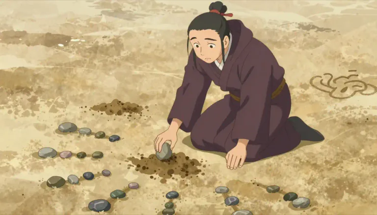 Visual representation of "geomancy" - A system of prediction that interprets patterns on the ground or how dirt or rocks thrown by a person land on the ground.