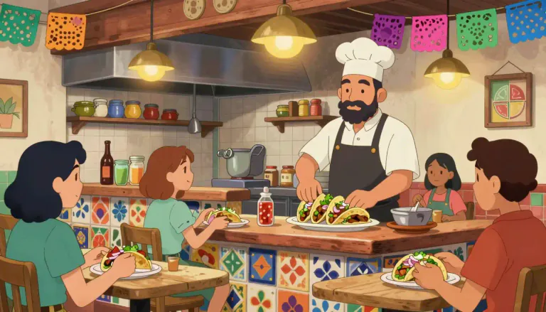 Visual representation of "taqueria" - A taqueria is a restaurant or food stand that specializes in serving tacos and other types of Mexican cuisine.