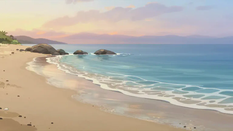 Visual representation of "shore" - the land along the edge of a body of water