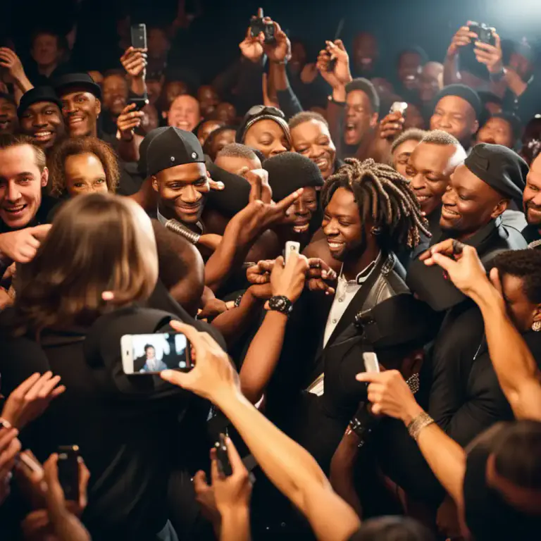 Visual representation of "entourage" - A group of people following or surrounding a person who they support or admire.