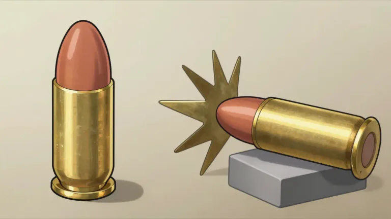 Visual representation of "hollowpoint" - A type of bullet that has a hollowed-out tip, designed to expand upon impact.