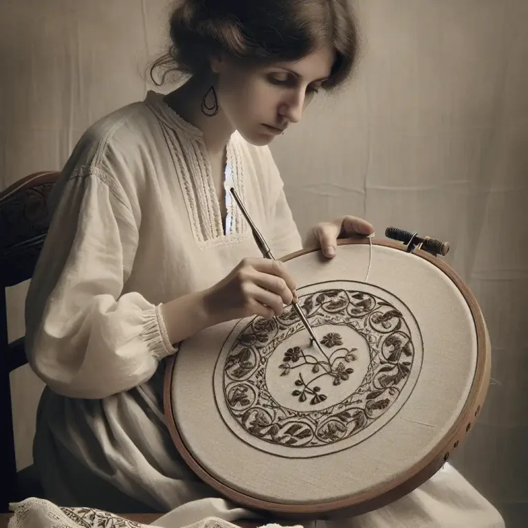 Visual representation of "tambour" - A kind of embroidery done with a hook, needle or a tambouring tool.