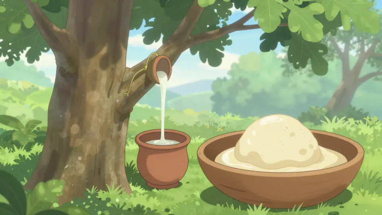 Visual representation of "chicle" - A natural gum obtained from the sapodilla tree, often used in the production of chewing gum.