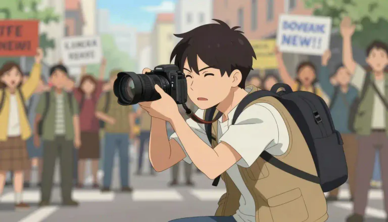 Visual representation of "photojournalist" - A journalist who communicates news through photographs.