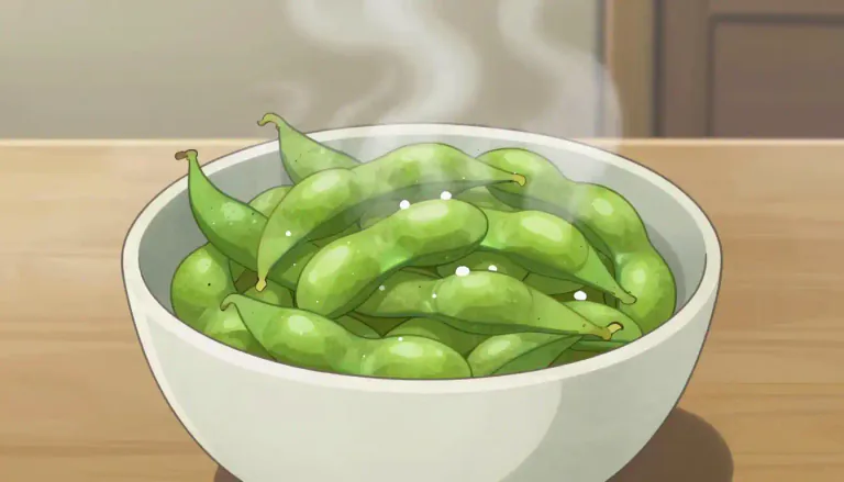 Visual representation of "edamame" - Edamame are immature, green soybeans that are usually boiled or steamed and served as a snack or side dish.
