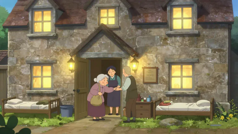 Visual representation of "almshouse" - A building, usually funded by charities, where poor, old, or homeless people are accommodated.