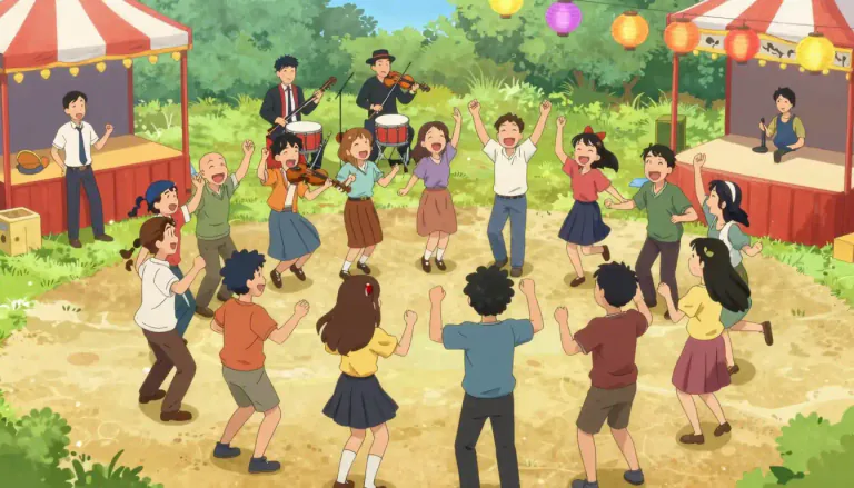 Visual representation of "merrymaking" - The simple pleasure of enjoying yourself by doing activities in a fun and cheerful way along with other people.