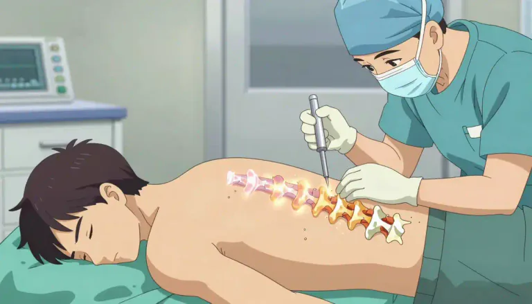 Visual representation of "vertebroplasty" - A surgical procedure that involves injecting a special cement into a fractured vertebra to relieve pain and stabilize the spinal structure.