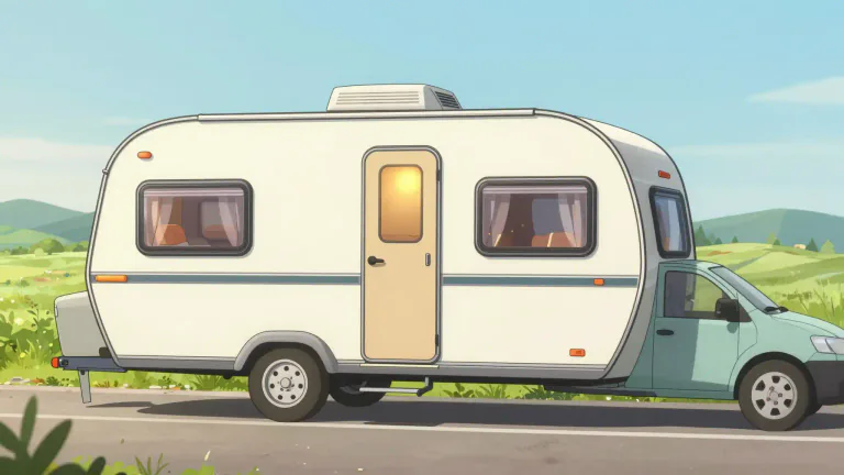Visual representation of "caravan" - A vehicle designed for living in, often towed by a car and used for vacations.