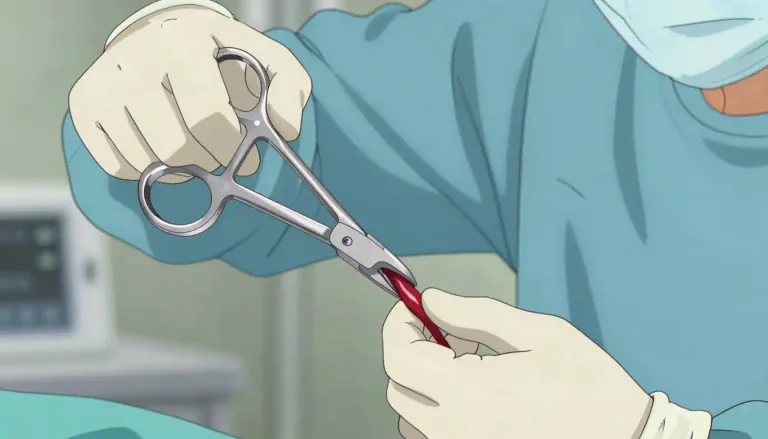 Visual representation of "hemostat" - A tool used in surgery to stop bleeding by clamping blood vessels.
