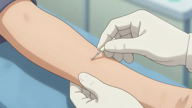 Visual representation of "percutaneously" - In a manner that is done through the skin, often used to describe procedures like injections or catheter placements.