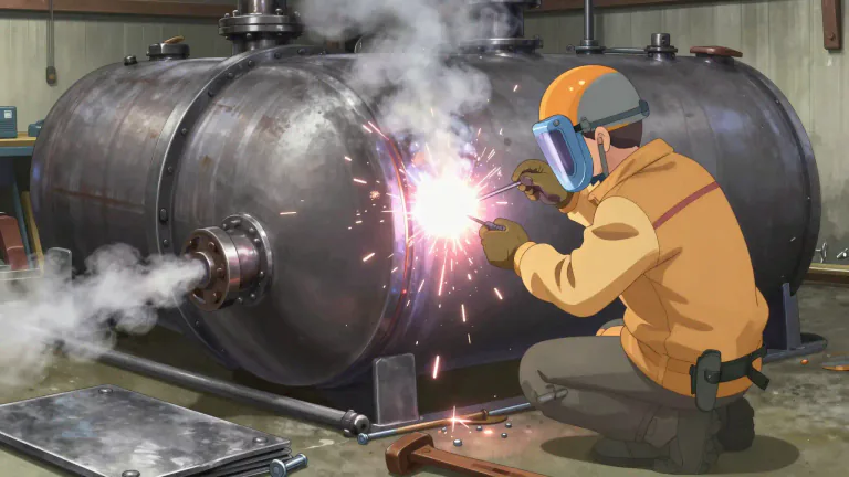 Visual representation of "boilermaker" - A boilermaker is a skilled worker who builds and repairs strong metal containers that hold water, steam, or other liquids.