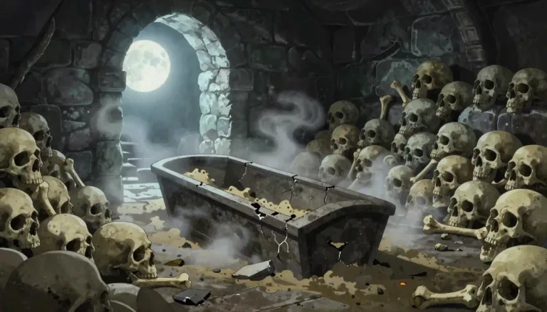 Visual representation of "charnel" - Pertaining to the dead; associated with death and decay.