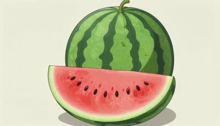 Visual representation of "watermelon" - A big round fruit with a green skin, pink flesh and a lot of black seeds.