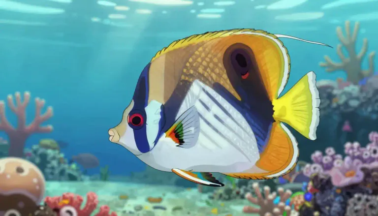 Visual representation of "butterflyfish" - A small, brightly colored marine fish known for its flattened body and long fins, often seen in coral reefs.