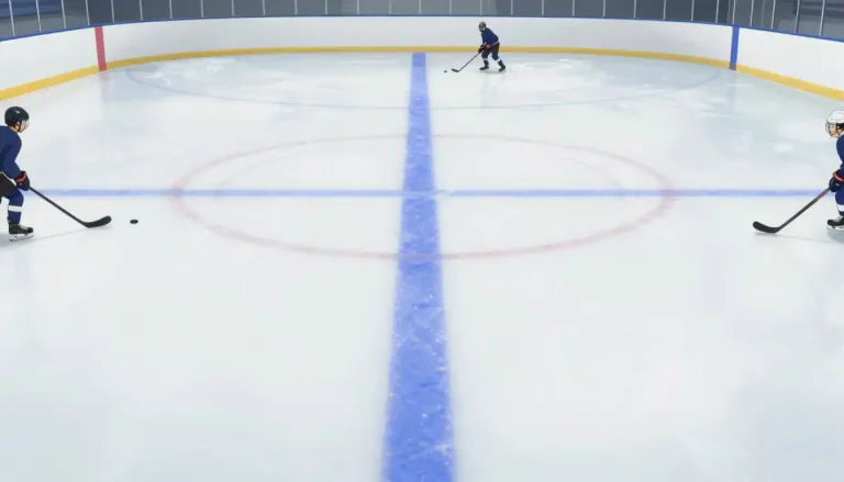 Visual representation of "blueline" - A line on an ice rink that indicates the boundaries of the offensive zone in hockey.
