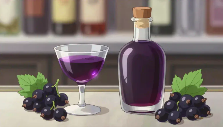 Visual representation of "cassis" - A liqueur made from blackcurrants, often used in cocktails.