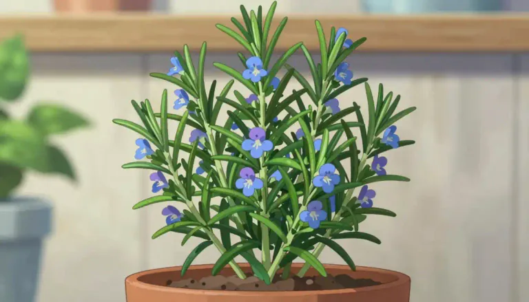 Visual representation of "rosemary" - A herb with small blue or purple flowers, whose leaves are used in cooking to give flavor.