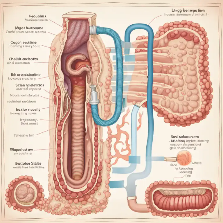Visual representation of "colon" - The main large intestine in the human body that absorbs water from indigestible food waste.