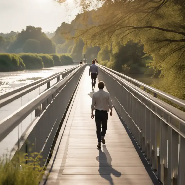 Visual representation of "walk over" - to cross something by walking