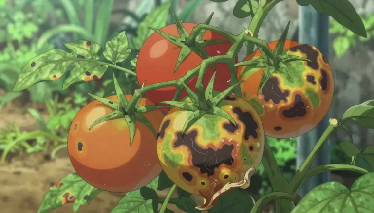 Visual representation of "anthracnose" - A plant disease caused by fungus, primarily affecting leaves, stems, and fruits, resulting in dark lesions.