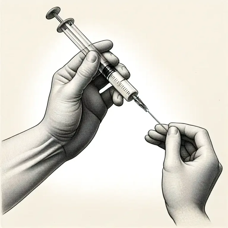 Visual representation of "needle" - A very thin piece of metal used in medicine to bring out blood or put in medicine