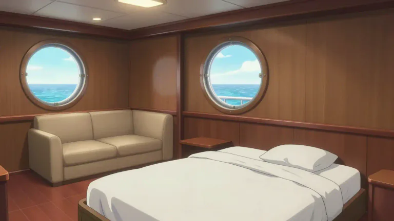 Visual representation of "stateroom" - A private room or living area on a ship, often for passengers