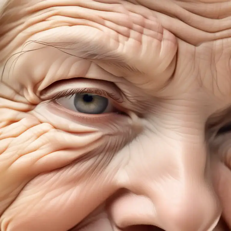 Visual representation of "crease" - A slight line or depression on the skin, usually as a sign of aging or tiredness.