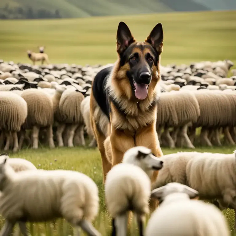Visual representation of "shepherd" - A breed of dog that herds and guards sheep, such as a German Shepherd.