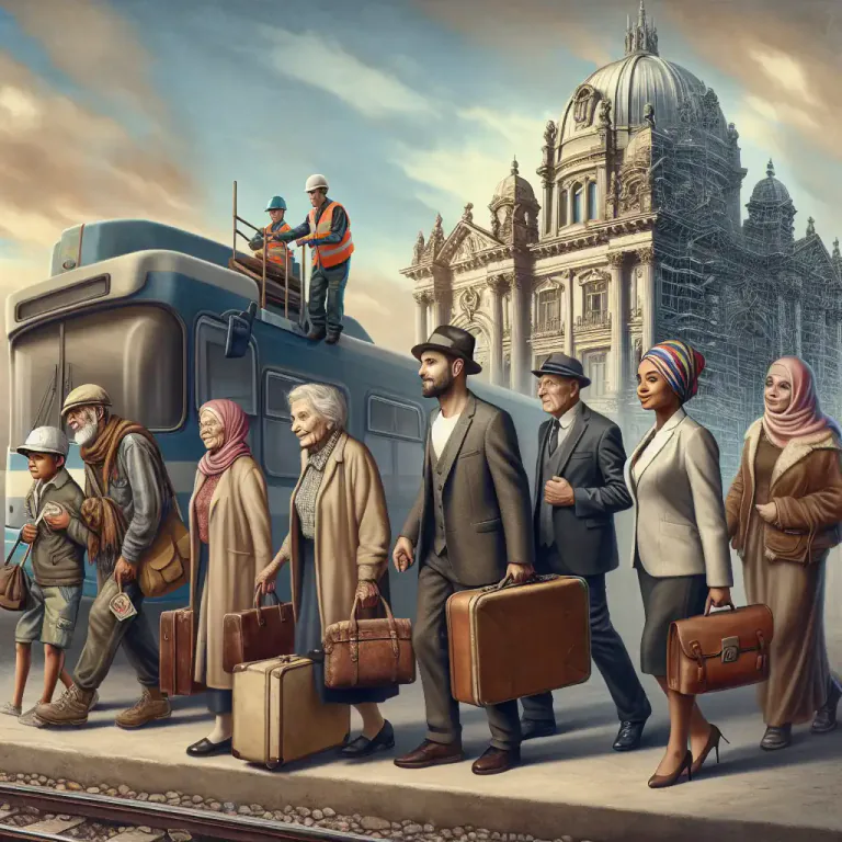 Visual representation of "decant" - To move people from one place to another, particularly large groups