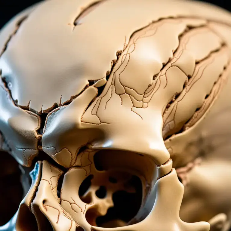 Visual representation of "suture" - A seam-like joint between two parts, especially in the skull