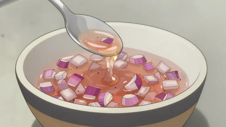 Visual representation of "mignonette" - A sauce made from a mixture of vinegar, shallots, and sometimes other seasonings, commonly used for dressing seafood dishes.