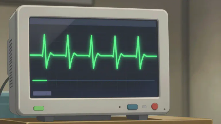 Visual representation of "flatline" - To become flat on an electrocardiogram, indicating that there is no heartbeat or electrical activity in the heart.