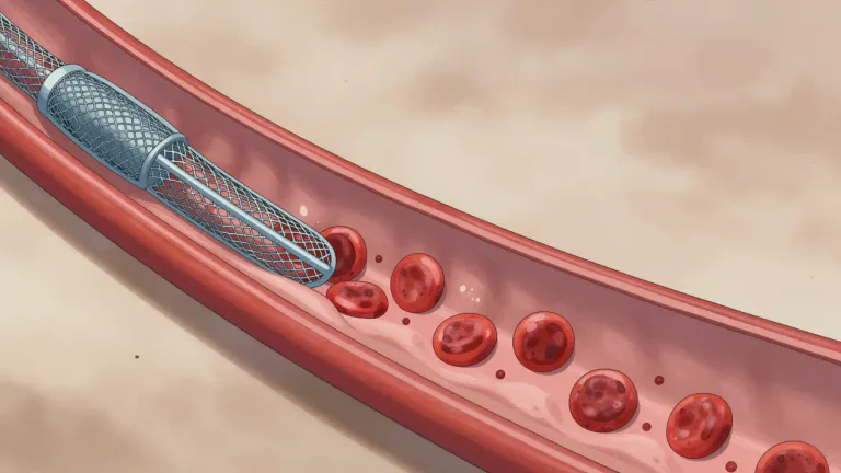 Visual representation of "restenosis" - The recurrence of narrowed blood vessels, often occurring after a procedure to widen them.