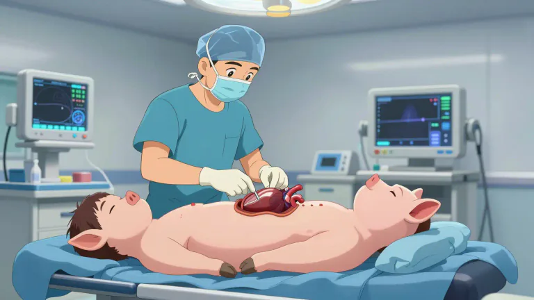 Visual representation of "xenotransplantation" - The process of transplanting organs, tissues, or cells from one species to another.