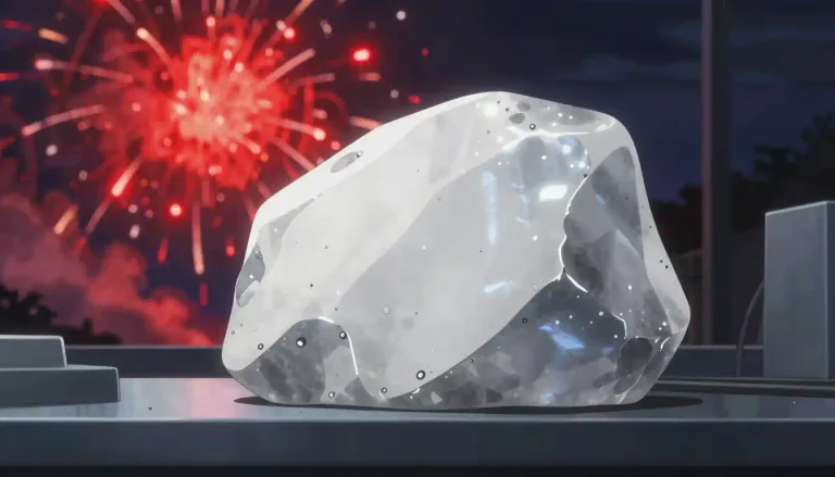 Visual representation of "strontium" - A soft, silver-white, metallic element often used in fireworks and flares for its bright red color when burning.