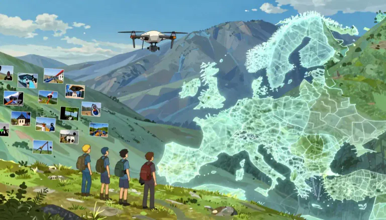 Visual representation of "photogrammetry" - Photogrammetry is a technique used to obtain reliable measurements by using photographs, often from aerial surveys, to generate maps or 3D models of physical objects or the terrain.