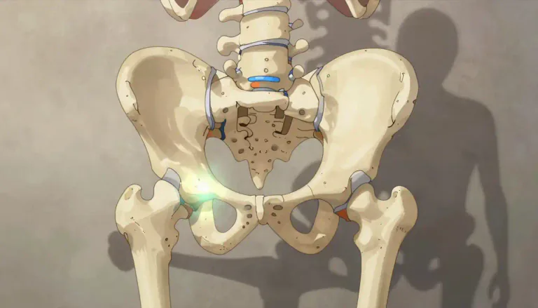 Visual representation of "ischium" - The ischium is one of the three main bones that form the pelvis, located at the lower part of the hip.