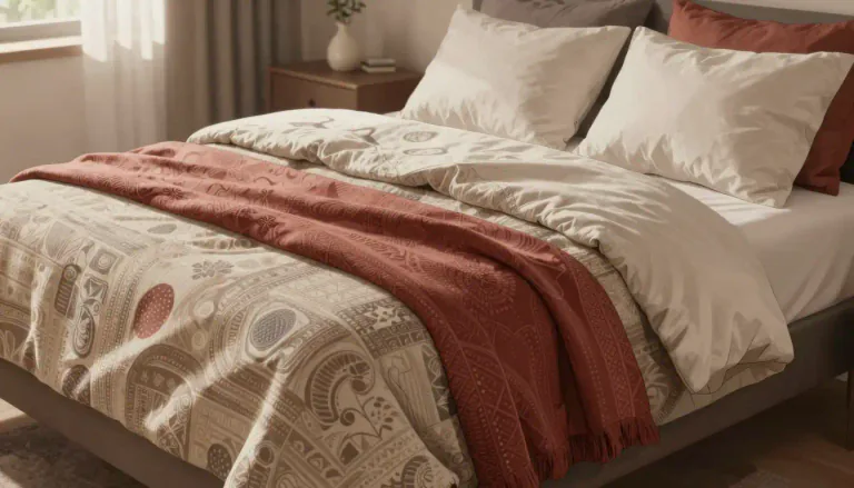 Visual representation of "coverlet" - A decorative cloth placed over a bed.