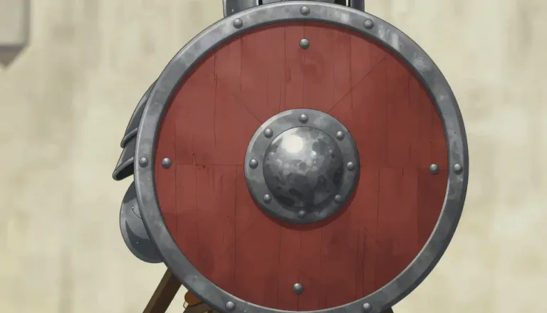Visual representation of "targe" - A small round shield used in historical combat.