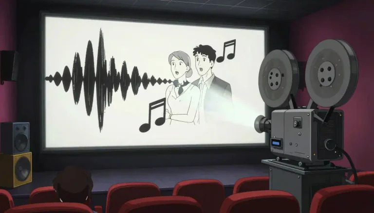 Visual representation of "talkie" - A motion picture that includes synchronized sound, particularly speech.