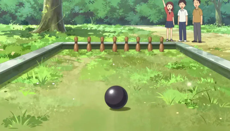 Visual representation of "ninepins" - A game played with nine wooden pins and a ball