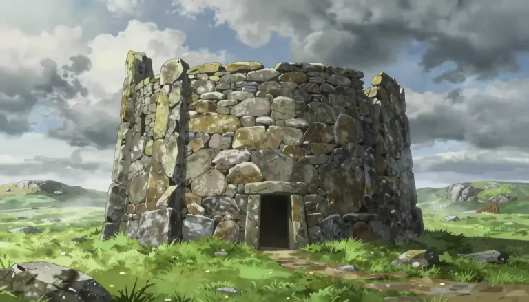Visual representation of "broch" - A broch is a large circular stone tower built in Scotland during the Iron Age.