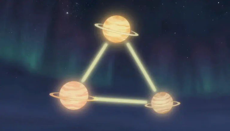 Visual representation of "trine" - A trine is an astrological aspect that occurs when celestial bodies are 120 degrees apart, indicating harmony and ease between them.