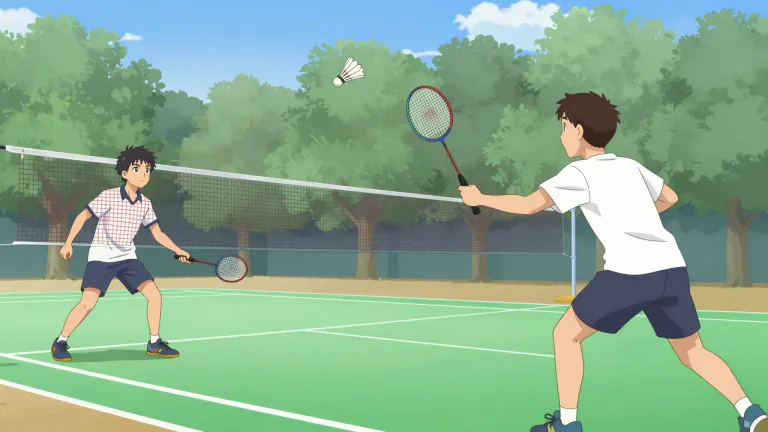 Visual representation of "badminton" - A game played with rackets and a small, feathered ball, usually by two or four players.