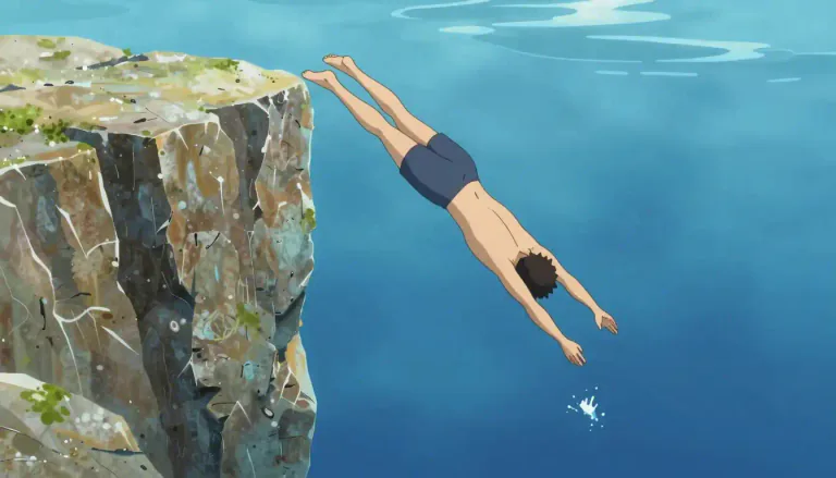 Visual representation of "diver" - A person who jumps into water head first, usually from a high place